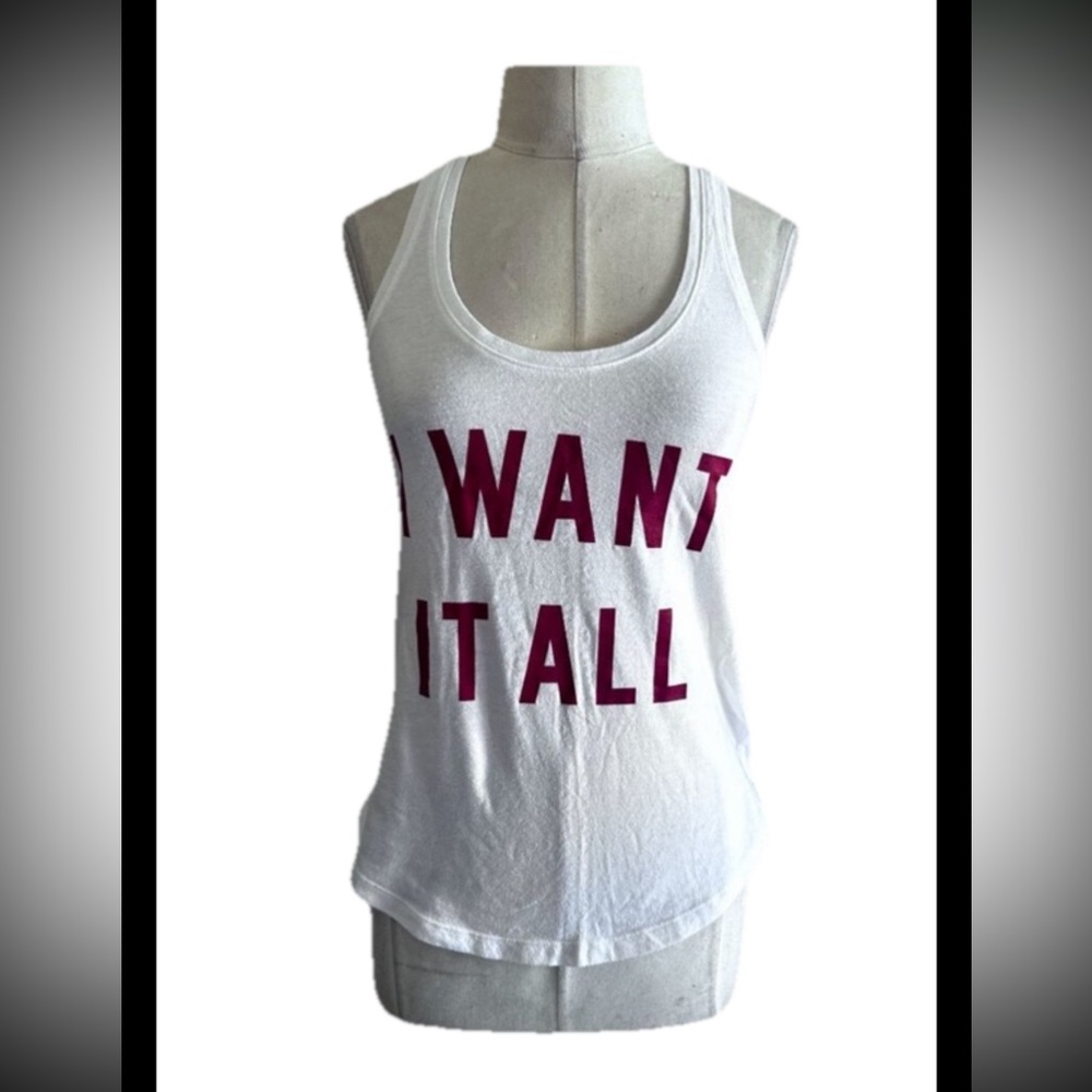 Victoria’s Secret White with red letters “I Want It All” Racerback Tank Top XS